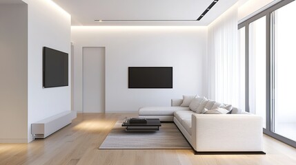 Sleek modern lighting enhances minimalistic living room design contemporary style indoor space aesthetic appeal