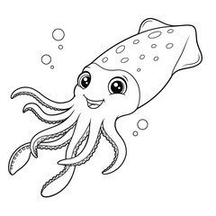 Cute Smiling Cartoon Octopus Illustration for Kids Coloring Pages


