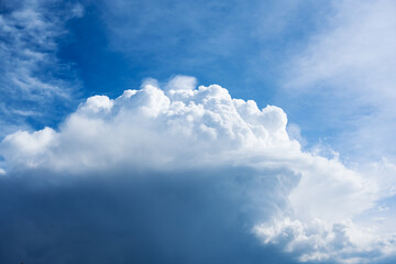 Blue sky with stormy clouds before the storm. Sky background for pasting in another image
