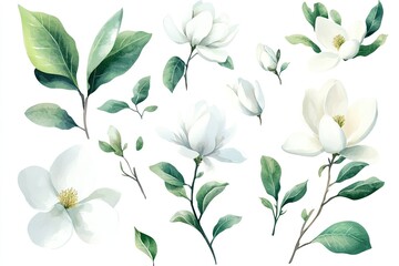 Delicate magnolia blossoms and foliage