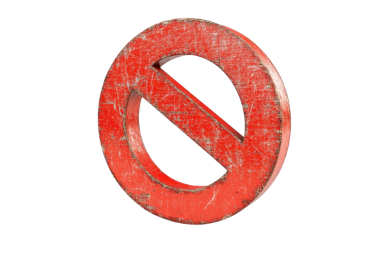 Rustic Red Prohibition Sign No Entry Symbol Vintage Wooden Texture on transparent background