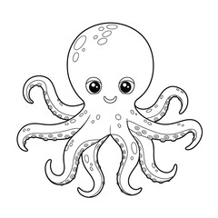 Cute Smiling Cartoon Octopus Illustration for Kids Coloring Pages

