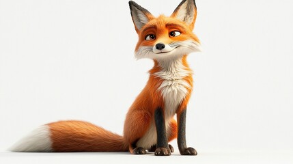 Obraz premium Animated fox, sitting and looking off to the side, with a friendly expression