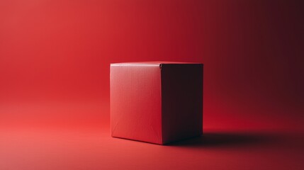 Red cube on floor with shadows for minimalist geometric design concept abstract shape balance modern empty space