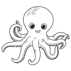 Cute Smiling Cartoon Octopus Illustration for Kids Coloring Pages

