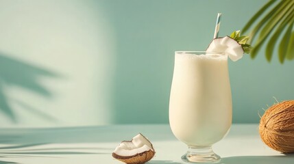 Creamy Coconut Cocktail in Hurricane Glass, Tropical Summer Drink, Refreshing Beverage, Beach Vibes