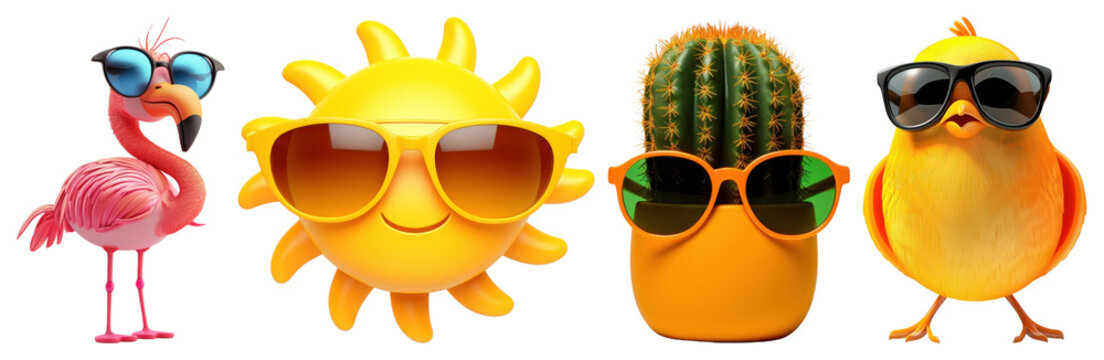 PNG Whimsical summer sunglasses characters, element set on transparent background - Powered by Adobe