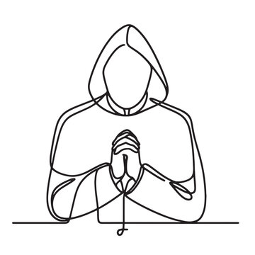 monk in prayer simple one line drawing vector illustration
