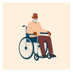 Vector illustration of an elderly African American man in a wheelchair.