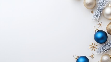 Fototapeta premium Christmas Ornaments and Frosted Branches on White Background christmas ornaments branches frosted