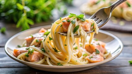 fork twirling creamy salmon spaghetti close-up, foodie, fork,  foodie, fork, spoon, seafood