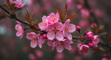 Obraz premium Pink blossoms representing springtime beauty and renewal, with branch and delicate petals