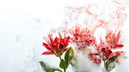 Red Flowers in Water with Red Smoke Abstract Background