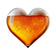 Heart shaped like a glass of refreshing lager beer with foam, isolated on transparent background. Fresh pilsner beer in a glass with frothy head.