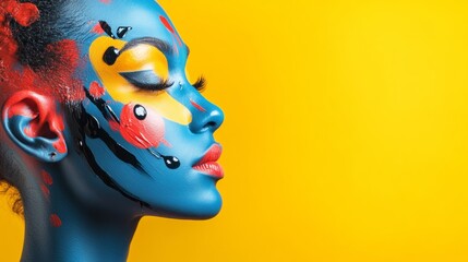 Creative face painted with color art expression for fashion beauty portrait surreal fantasy editorial makeup