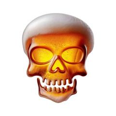 Skull shaped like a glass of refreshing lager beer with foam, isolated on transparent background. Fresh pilsner beer in a glass with frothy head.