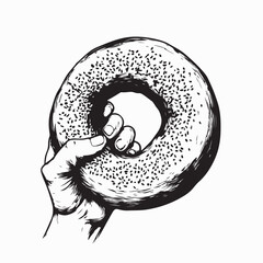 Hands Holding Bagel Vector. Black and white Hands Holding Bagel image vector.