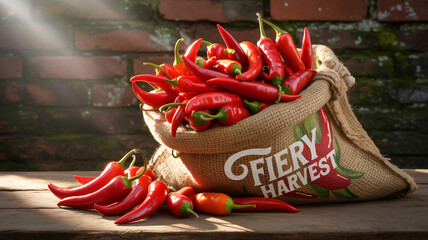 Red chili peppers in a burlap sack adding spice and color to the scene