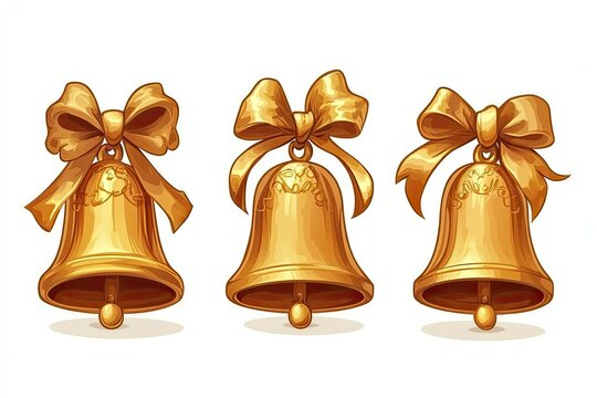 Golden bells with decorative ribbons