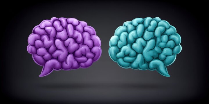Colorful cartoon brains representing communication and cognitive diversity in a contemporary design illustrating the importance of dialogue creativity and collaboration in thought processes