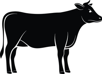 Black farm animal vector illustration showing silhouette of a cow