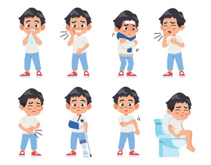kids sick unhealthy vector illustration