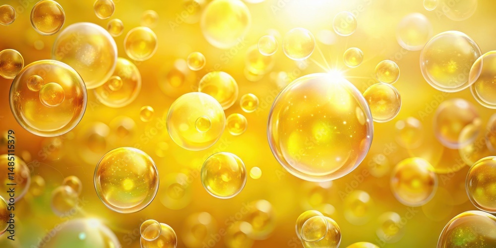 Poster colorful yellow abstract background with floating transparent bubbles creating a soothing and calmin