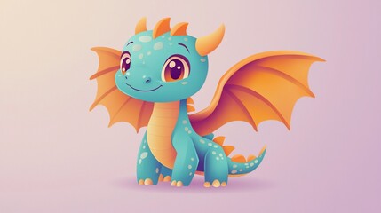 Obraz premium Cute Dragon Illustration, Pastel Background