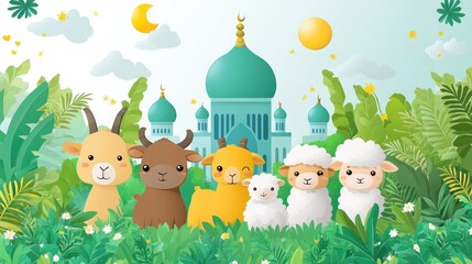 Obraz premium Eid al-Adha: A Festive Celebration with Animals