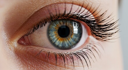 Detailed Human Eye with Long Dramatic Lashes Fluttering in Soft Diffused Light Captured in a Pristine Studio Environment Emphasizing Natural Beauty and the Artistry of Makeup