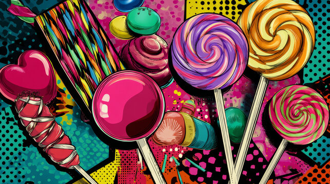 Sweets lollipops candy pop art retro style