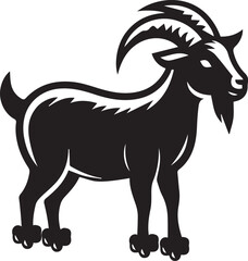 Black and white vector illustration of a goat showcasing bold lines and minimalistic design ideal for logos farm branding or graphic design projects