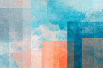 Soft watercolor art in light gray, sky blue, and peach with abstract geometric shapes. Perfect for minimalist designs, modern decor, and creative projects. Elegant and soothing