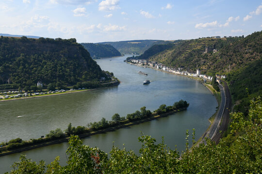 View at river Rhine from Loreley viewpoint in Germany