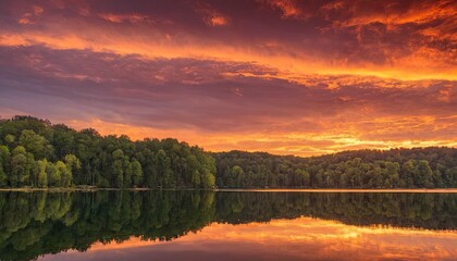 Obraz premium A sunset with a lake and trees in the background 3