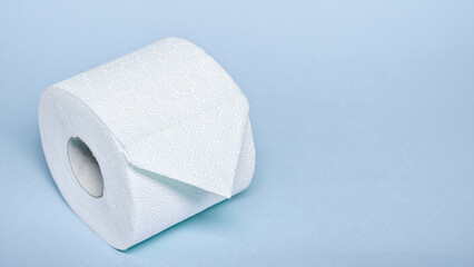 Soft white toilet paper roll sits neatly on a light blue surface, ideal for bathroom hygiene needs