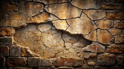 Fototapeta premium Ancient stone wall with cracks reveals a deep dark background