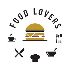 Food Icon Set Vector Black Silhouettes of Burgers Drinks Utensils Chef Hats Plates Coffee Cups and Cooking Tools