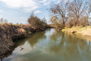 Odra river in CHKO Poodri in Czech republic during early springtime