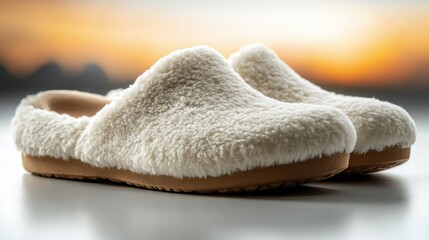 Cozy Fluffy Slippers at Sunset: Warmth and Comfort