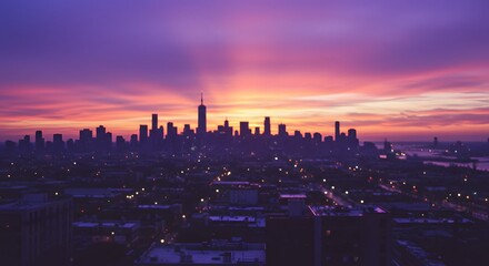 Fototapeta premium Stunning City Skyline at Sunset Vibrant Colors and Urban Landscape