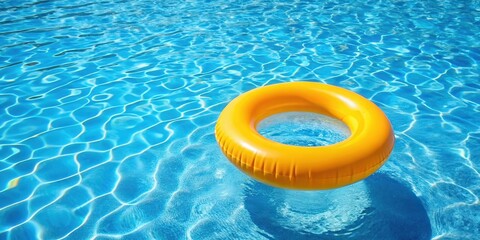 inflatable ring floating in pool, inflatable ring, blue pool,  inflatable ring