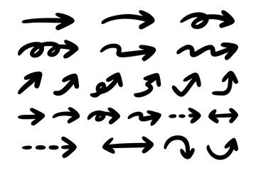 ペンで書いたシンプルな矢印のセット＿黒