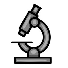 Stylish grayscale vector illustration of a microscope, perfect for educational materials or science-related designs, featuring a bold outline and subtly shaded details.