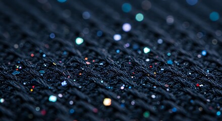 Detailed Close-Up of Dark Knitted Fabric with Sparkling Lights