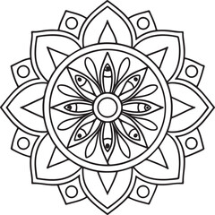 Floral Mandala Outline for Coloring Book – Black and White Symmetrical Design