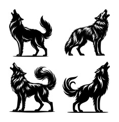 vector set silhouette of wolf howling (artwork 1) © mr.mmz