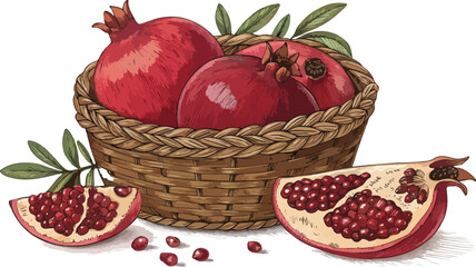 Pomegranate Illustration vector design, Pomegranate in basket in white background vector design