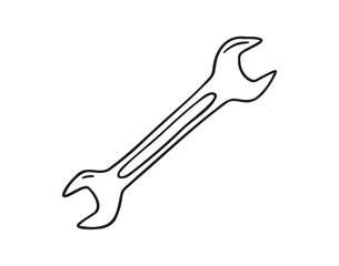 Wrench construction tool repair icon doodle hand drawn. Outline line drawing clipart symbol
