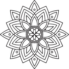 Floral Mandala Outline for Coloring Book – Black and White Symmetrical Design